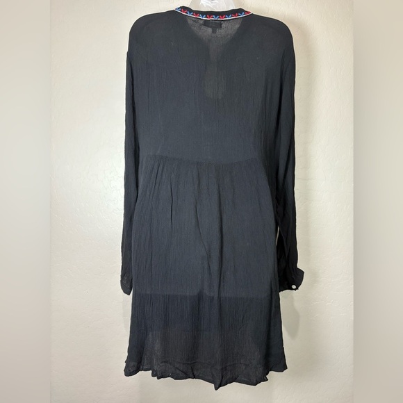 Velzera V-Neck Embroidered Black Dress Tunic M NWT Boho Long Sleeve Flowy Light - Picture 5 of 9